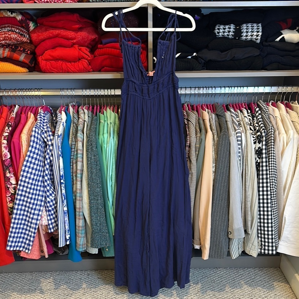 Unbranded blue v neck tie strap jumpsuit size S